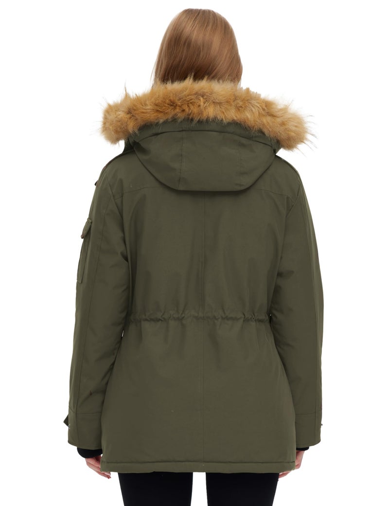 wantdo Women's Quilted Winter Coat Warm Puffer Jacket Thicken Parka with Removable Hood Army Green Large - Image 2